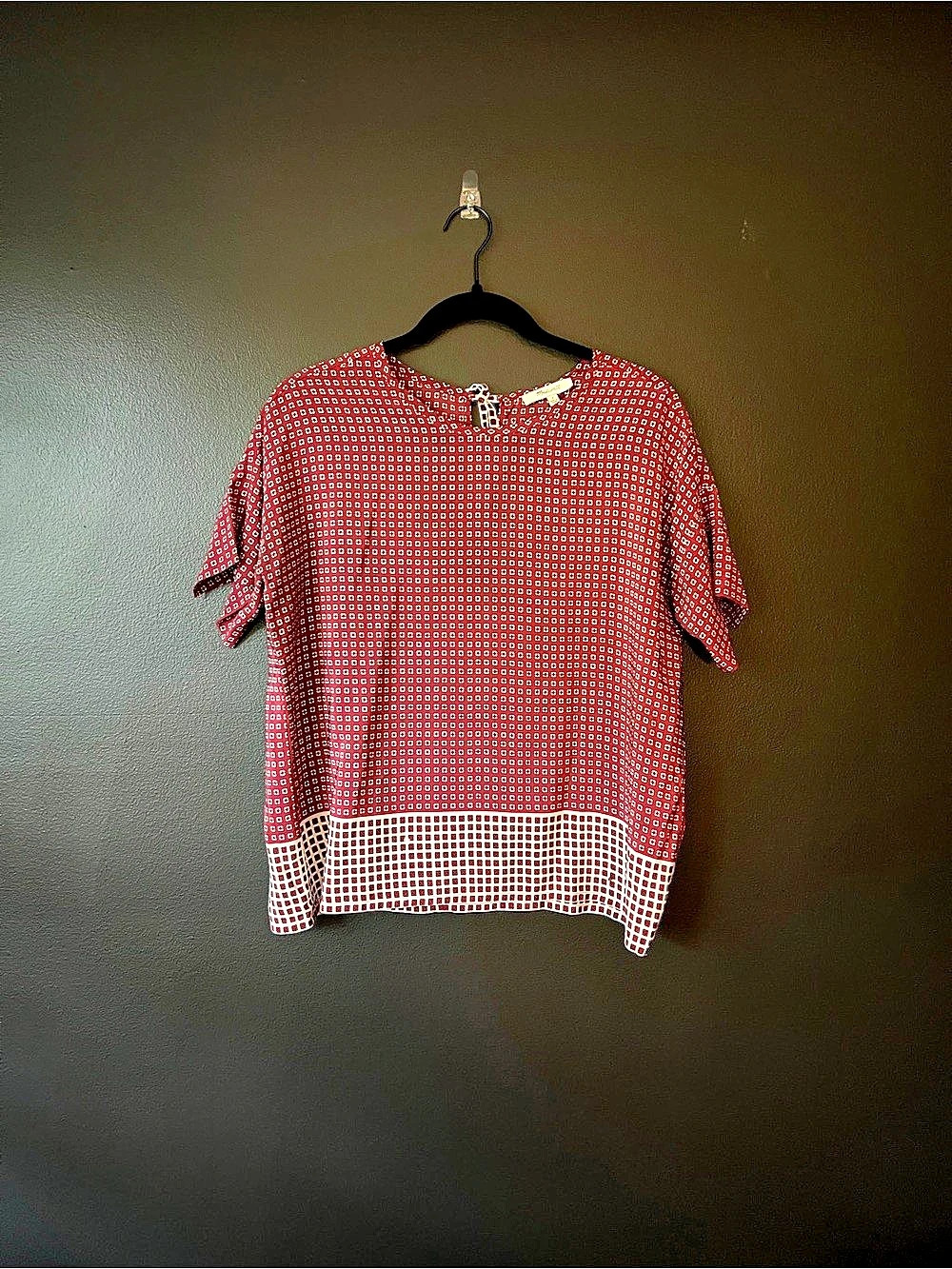 Madewell Silk Tee in Burgundy & White Tile Print